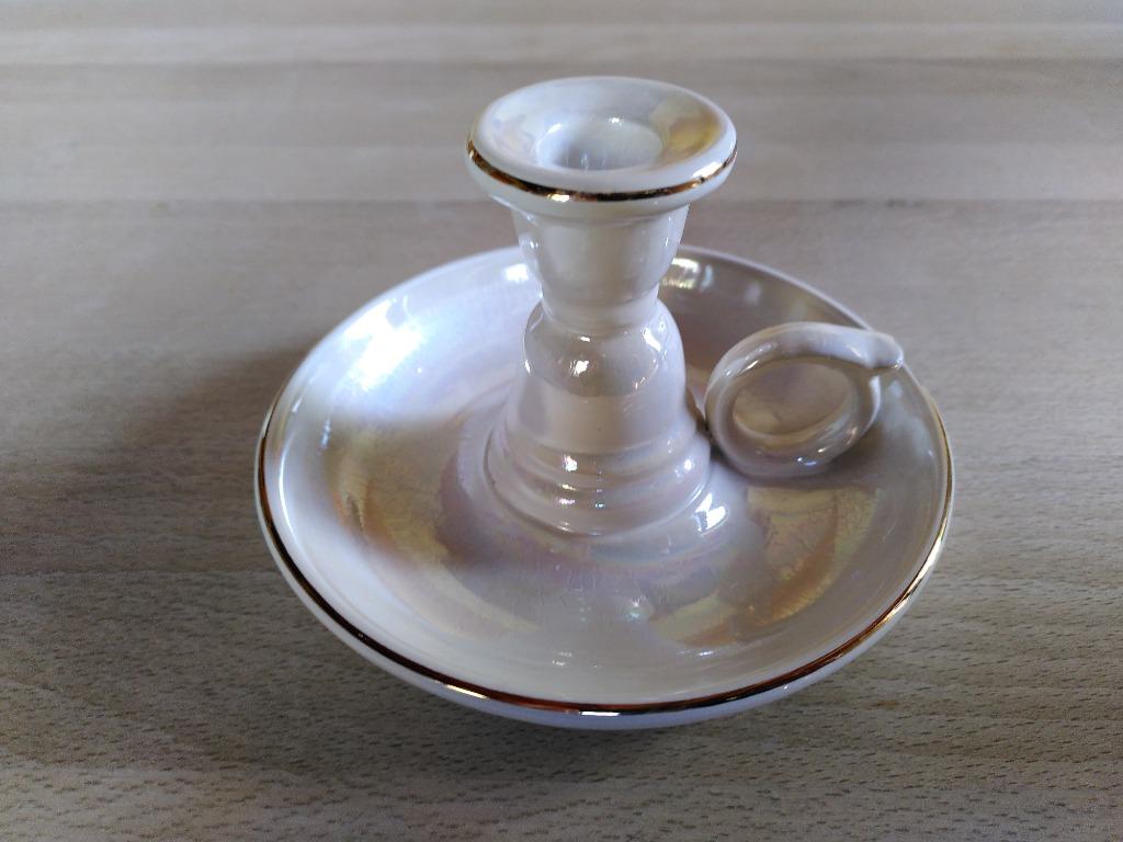 Bougeoir en porcelaine blanche avec bordure dorée, Antiquités & Art, Enlèvement ou Envoi