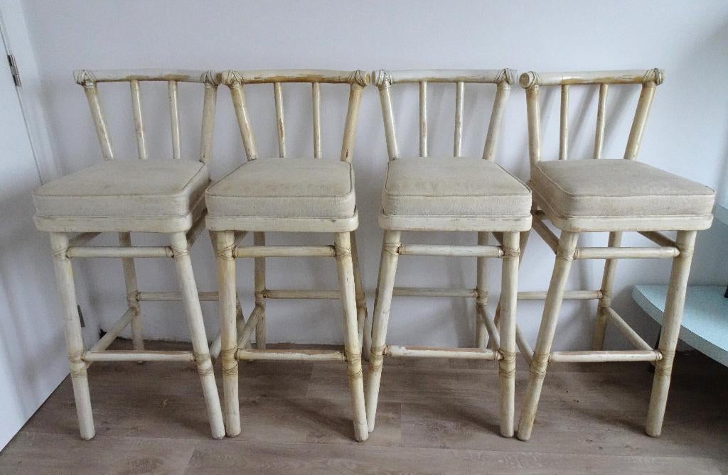 4 gemerkte McGuire barstoelen vintage bamboo rotan retro, Ophalen