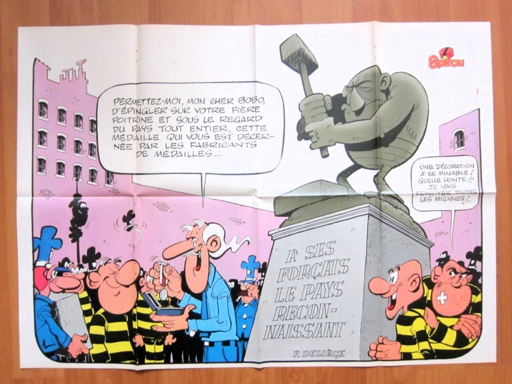 Spirou 2303 : Poster double Bobo + Auto TBE (1982), Eén stripboek, Ophalen of Verzenden, Zo goed als nieuw, Deliège