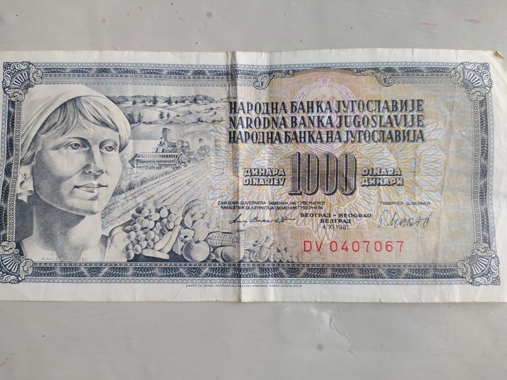 1000 Dinara, ex Joegoslavië van 1981, Postzegels en Munten, Bankbiljetten | Europa | Niet-Eurobiljetten, Ophalen of Verzenden