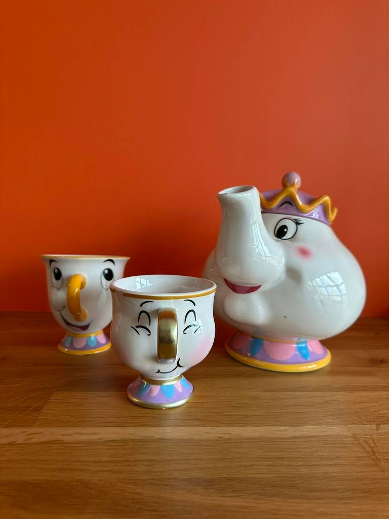 Theepot + 2 mokken Belle en het Beest, Verzamelen, Ophalen, Zo goed als nieuw