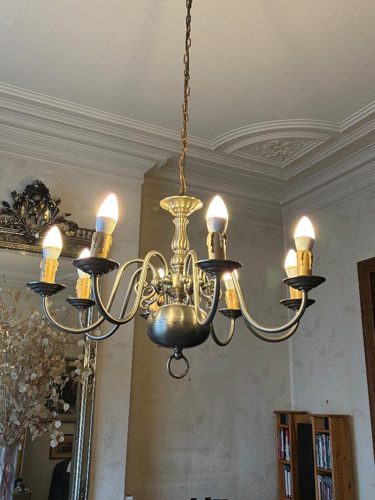 Lustre couleur étain 8 lampes double allumage, Enlèvement, Utilisé, Métal