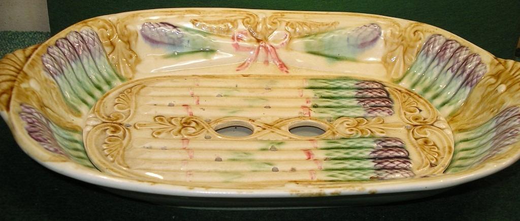 PLAT A ASPERGES EN FAIENCE POLYCHROME/2 PIECES, Enlèvement ou Envoi