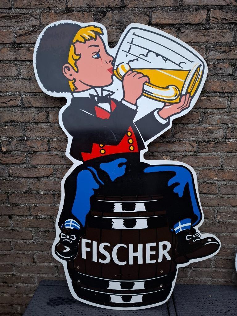 Grand panneau publicitaire rare Bière Pêcheur - Fischer beer, Enlèvement ou Envoi, Neuf, Panneau, Plaque ou Plaquette publicitaire