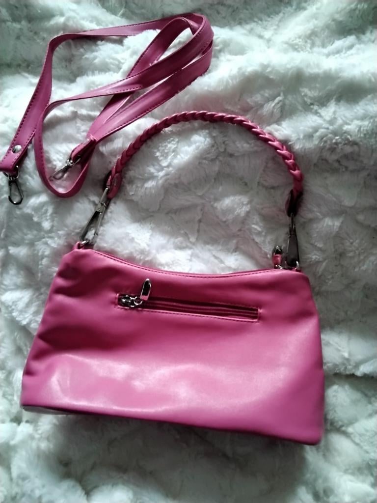 Fuchsia tas met afneembare lange of korte gevlochten schoude, Handtassen en Accessoires, Tassen | Damestassen, Ophalen of Verzenden