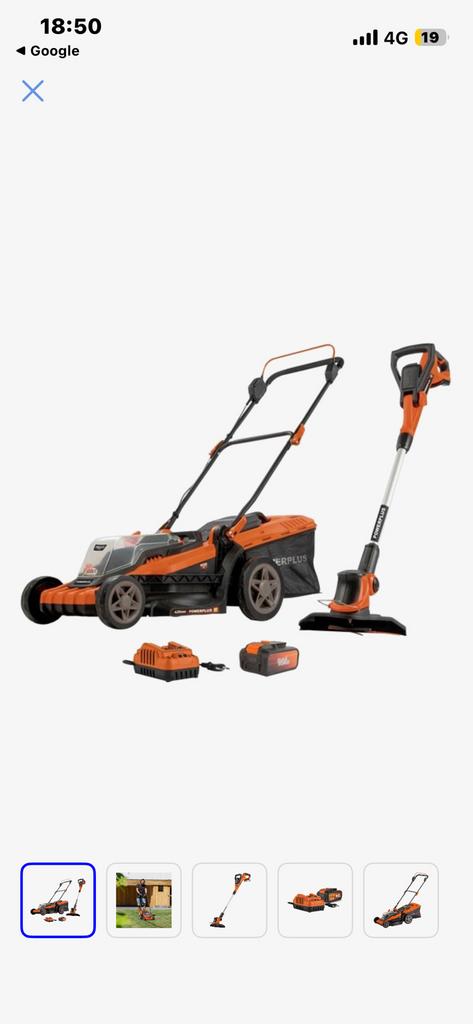 Powerplus grasmachine + kantmaaier accu en oplader, Démarrage électrique, Comme neuf, Tondeuses à gazon électriques, Enlèvement