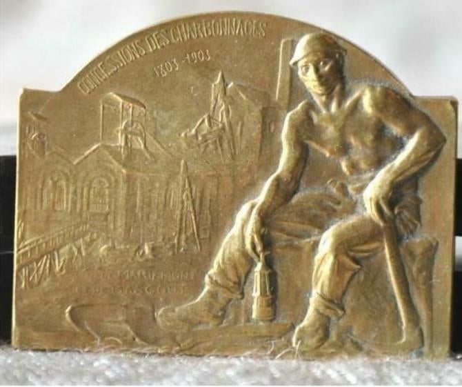 § plaque bronze concession des charbonnages 1803/1903, Enlèvement ou Envoi, Bronze
