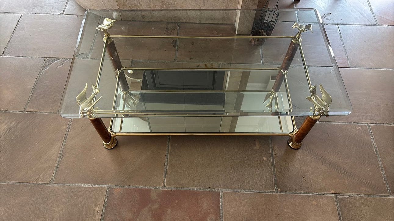 Vintage salontafel in geslepen glas, 50 à 100 cm, Enlèvement, Utilisé, Rectangulaire