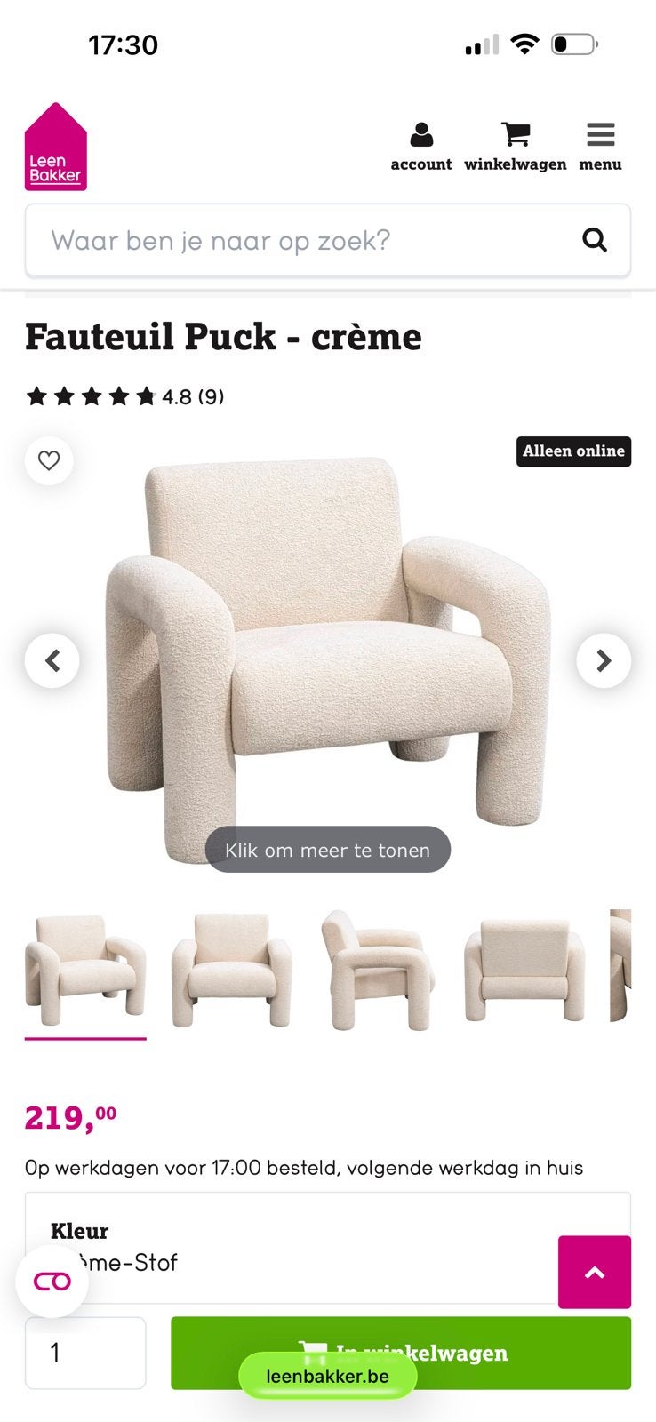 Fauteuil puck leenbakker volledig nieuw in doos, Enlèvement, Neuf, Une personne