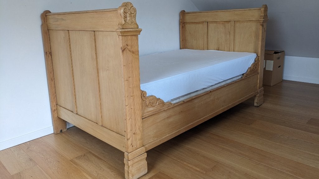 Prachtig antieken bed, Gebruikt, Beige, 190 cm of minder, Hout