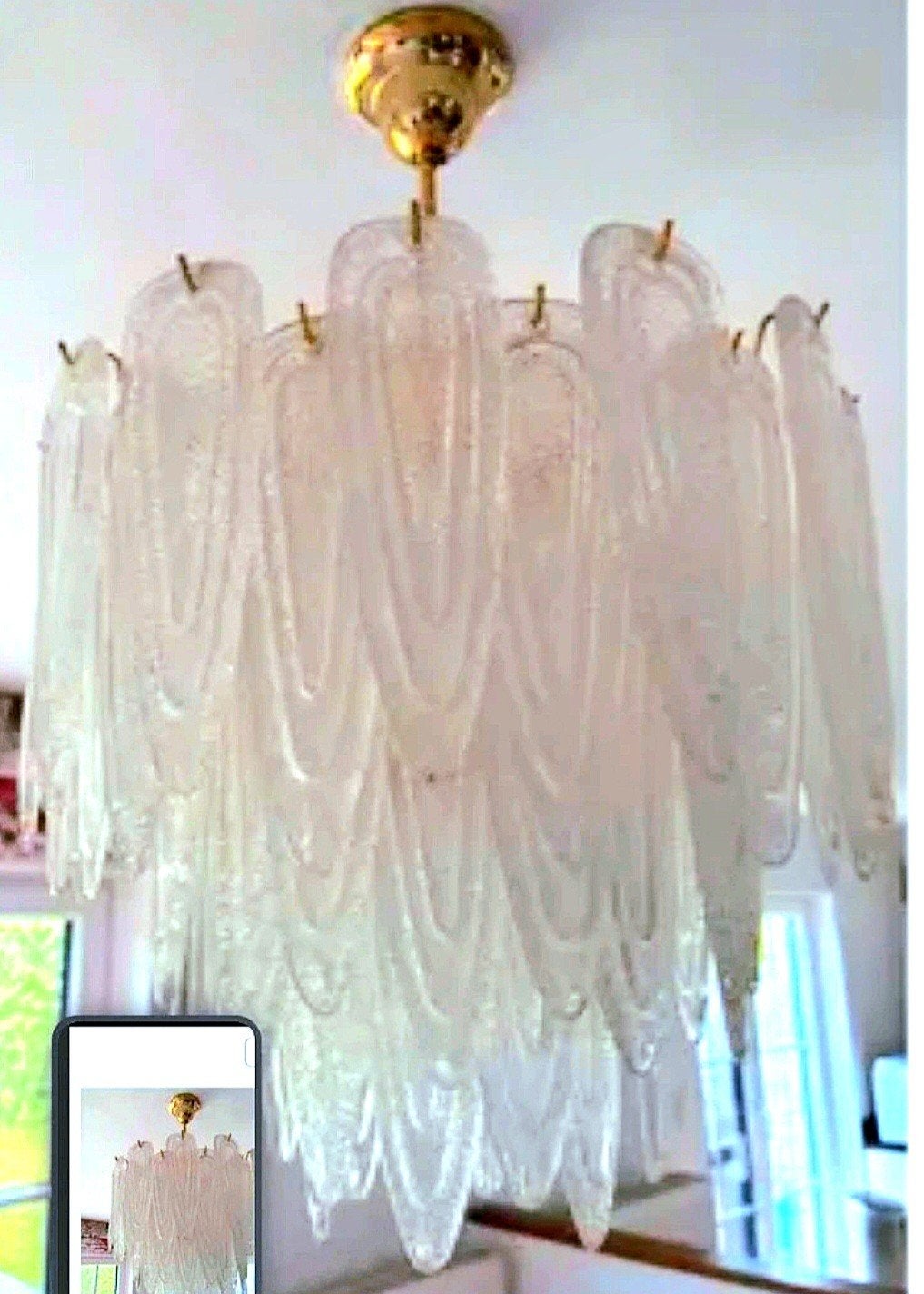lustre en larmes de verre Murano venini midl century 'Daum#, Enlèvement ou Envoi, Comme neuf, Verre, E14 (petit)