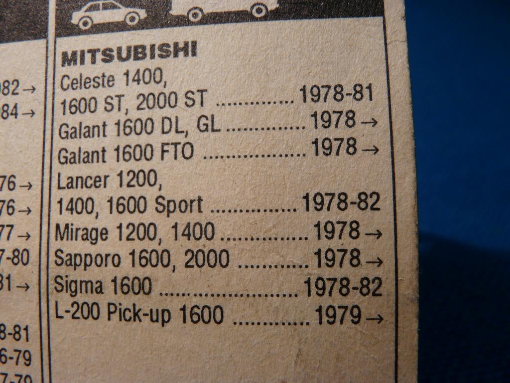 MITSUBISHI COLT/LANCER/GALANT/SAPORRO 1978-1982, Enlèvement ou Envoi, Mitsubishi