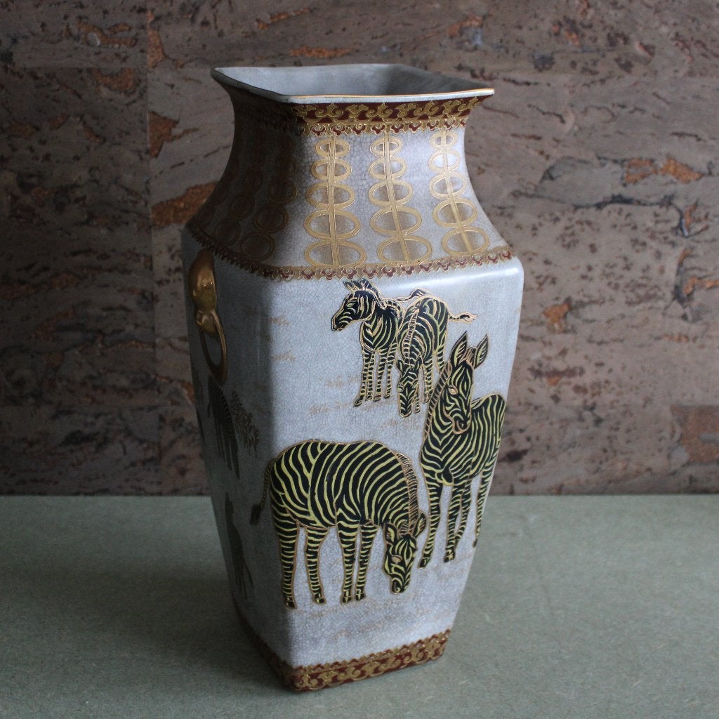 Chinese vaas porselein craquelé zebradecor goud 32 cm, Antiquités & Art, Enlèvement ou Envoi