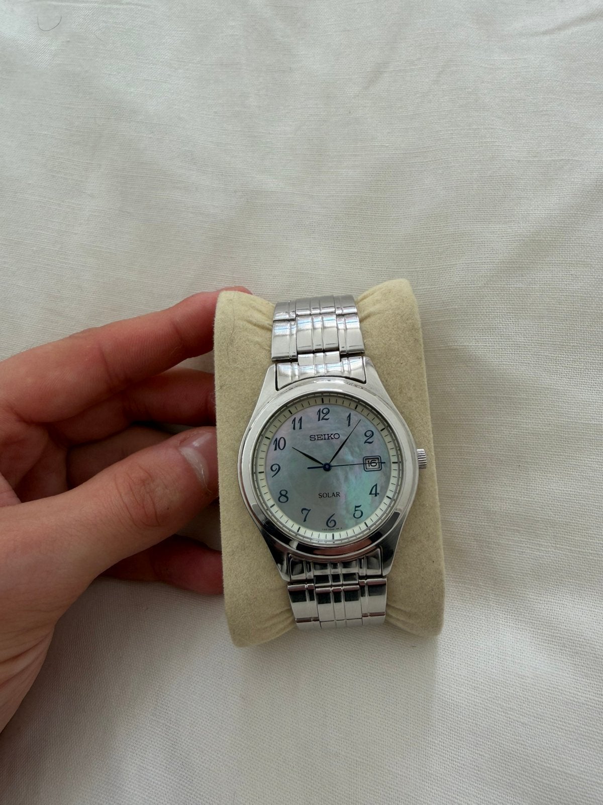 Seiko Solar Cadran Nacré, Handtassen en Accessoires, Ophalen, Staal, Zo goed als nieuw, Seiko