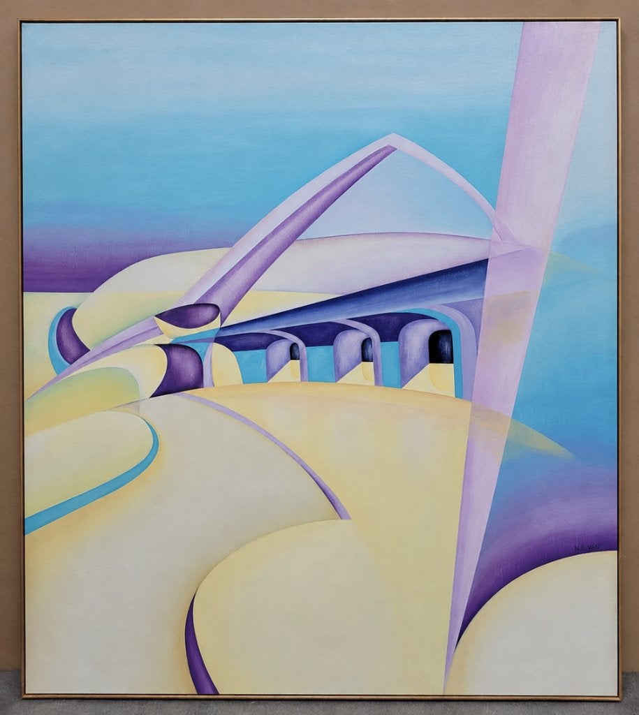 Michèle DELVAUX, Ciel et paix, Antiek en Kunst, Ophalen of Verzenden, Gesigneerd, Olieverf, Doek