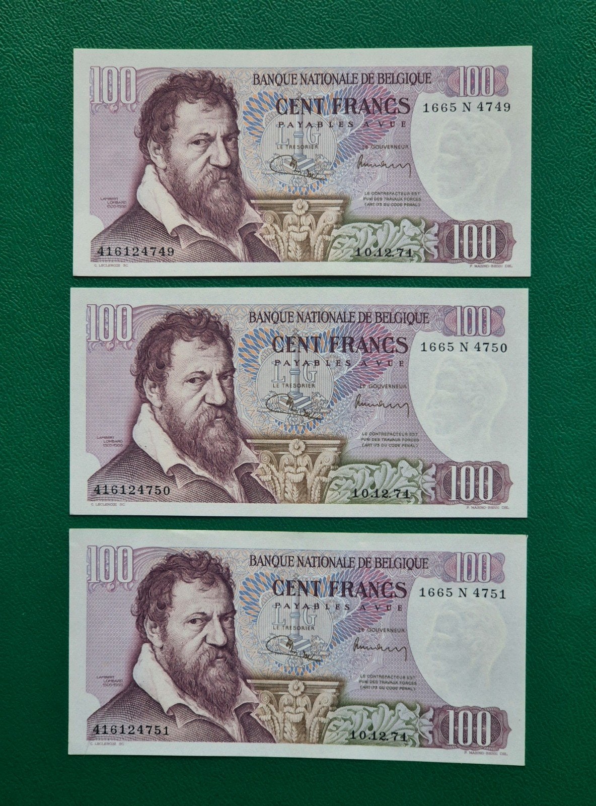 3 X 100 Francs 1971 UNC  OPEENVOLGENDE NRS  !!!, Enlèvement ou Envoi, Série