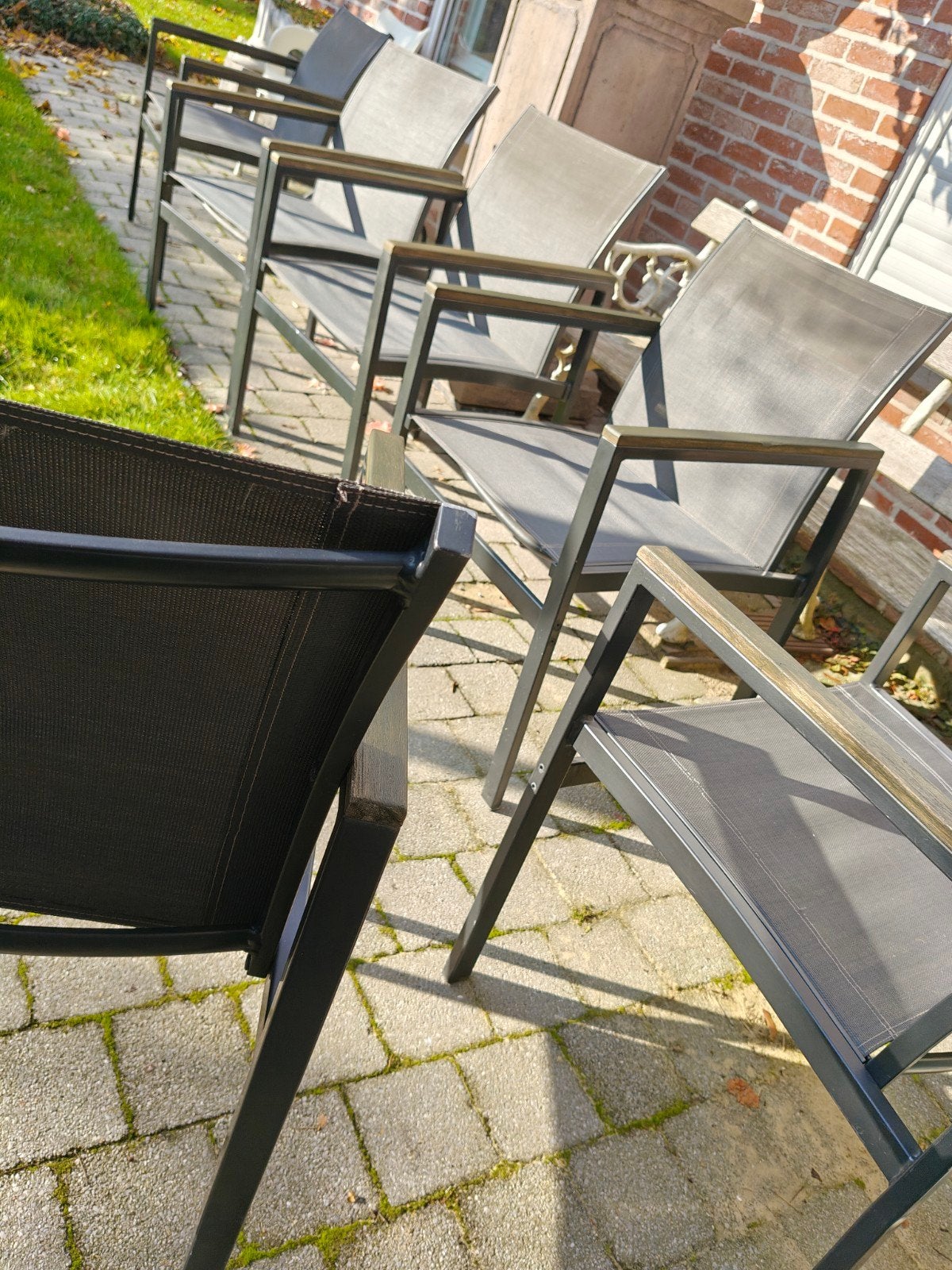 six chaises de jardin robustes en aluminium, textile, balust, Enlèvement, Aluminium, Empilable