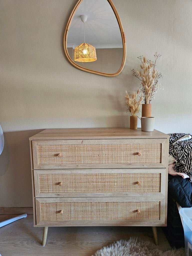 Armoire en bois avec osier + miroir, Enlèvement