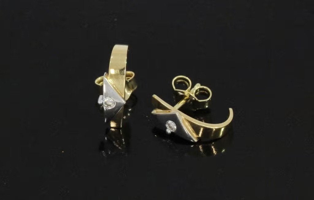 Diamant bicolor 14k gouden set oorbellen briljant dame fraai, Hangers, Ophalen of Verzenden, Zo goed als nieuw, Met edelsteen