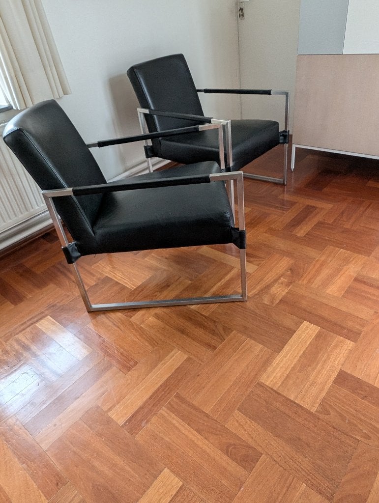 2 lederen design fauteuils van Bert Plantagie izgs, Ophalen, Minder dan 75 cm, Zo goed als nieuw, Leer