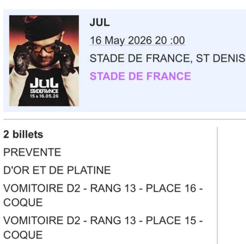3 places au Stade de France Jul 16 mai 2026, Tickets & Billets