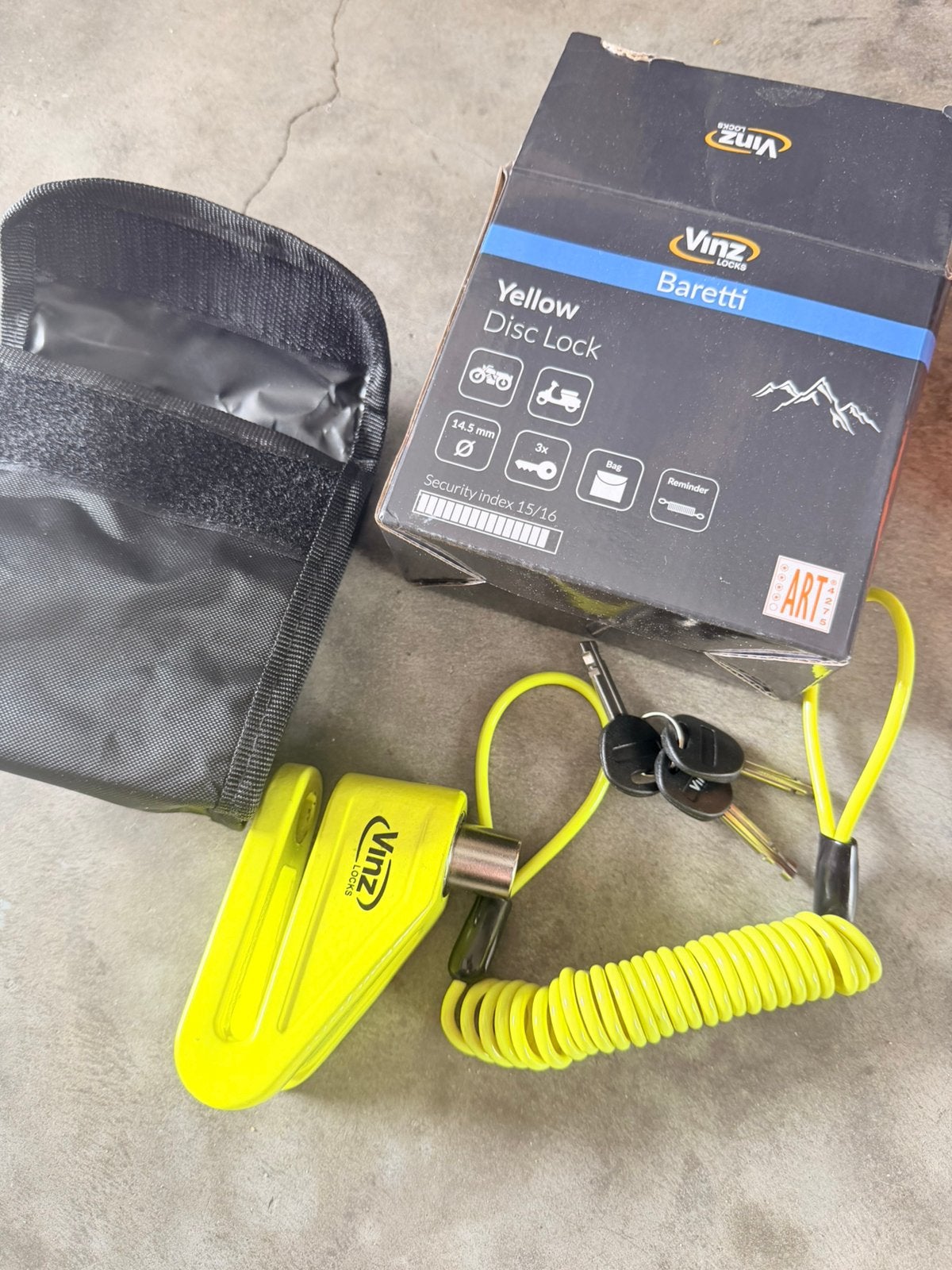 Schijfremslot met alarm, Motoren, Accessoires | Sloten, Ophalen of Verzenden, Zo goed als nieuw