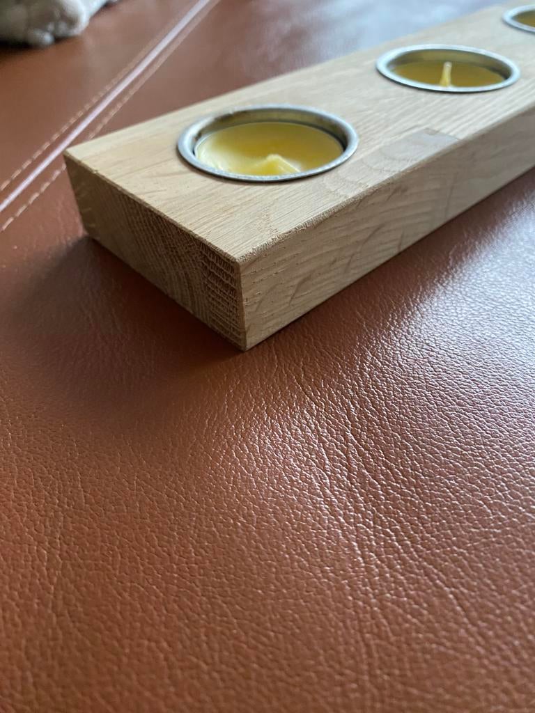 Houten balk met 7 theelichtjes, Ophalen, Zo goed als nieuw