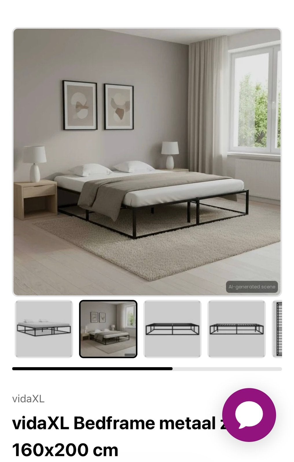 Zwarte metalen bedframe 160x200, Ophalen, Zwart, Tweepersoons, Zo goed als nieuw