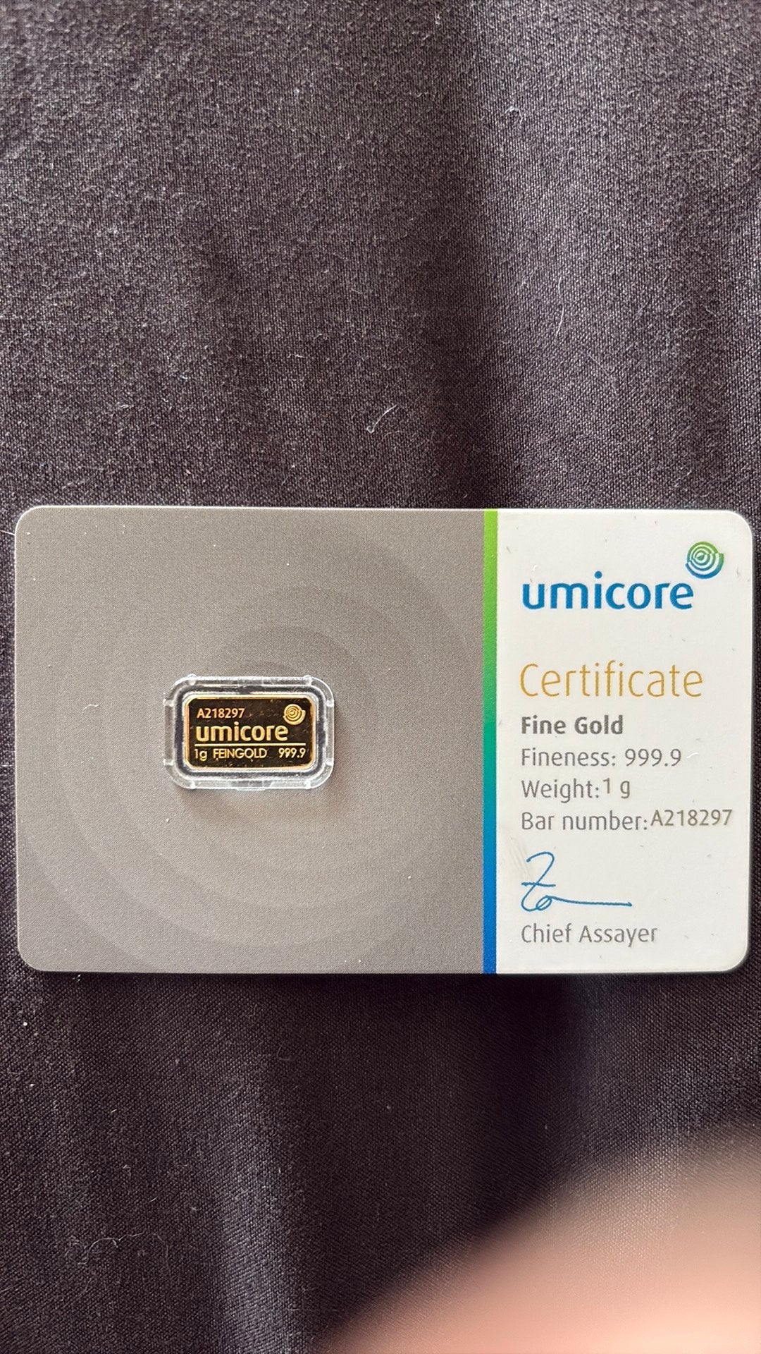 Umicore goudbaar 1gram, Postzegels en Munten, Ophalen, Goud