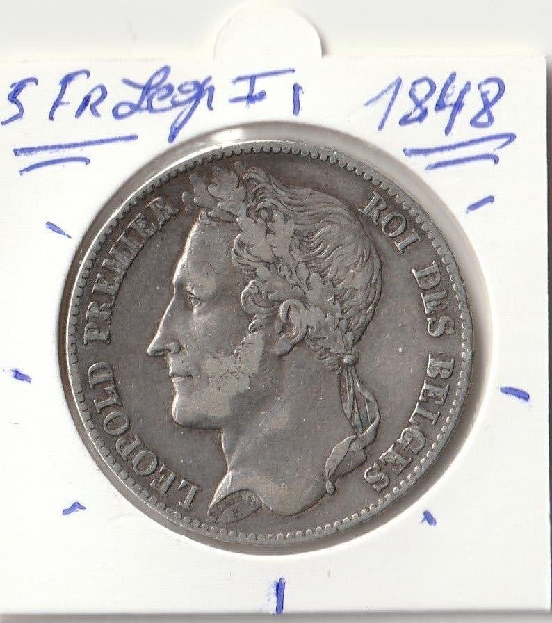 5 FR 1848 LEOPOLD 1 GELAUWERD, Ophalen of Verzenden, Zilver