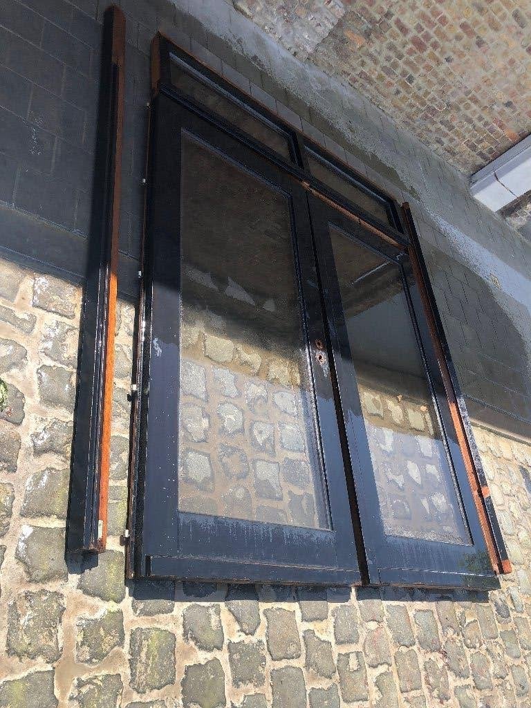 Dubbele deur meranti met bovenlicht., Bricolage & Construction, Fenêtres & Moustiquaires, Verre, Enlèvement