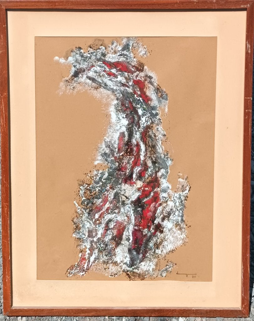 Jacky Demaeyer(1938): Compositie 1965 (52 x 67 cm), Antiquités & Art, Art | Peinture | Moderne, Technique mixte, Bois, Signé, Enlèvement ou Envoi