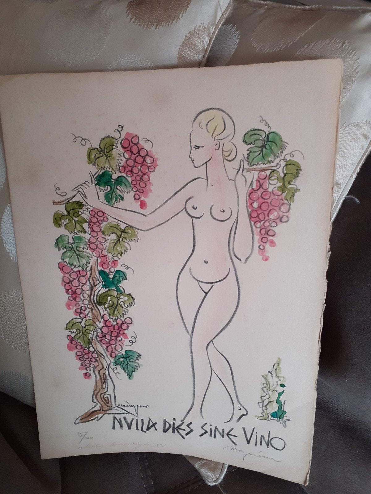 LITHOGRAPHIE NULLA DIES VINO   PAS UN JOUR SANS VIN, Enlèvement ou Envoi, Lithographie