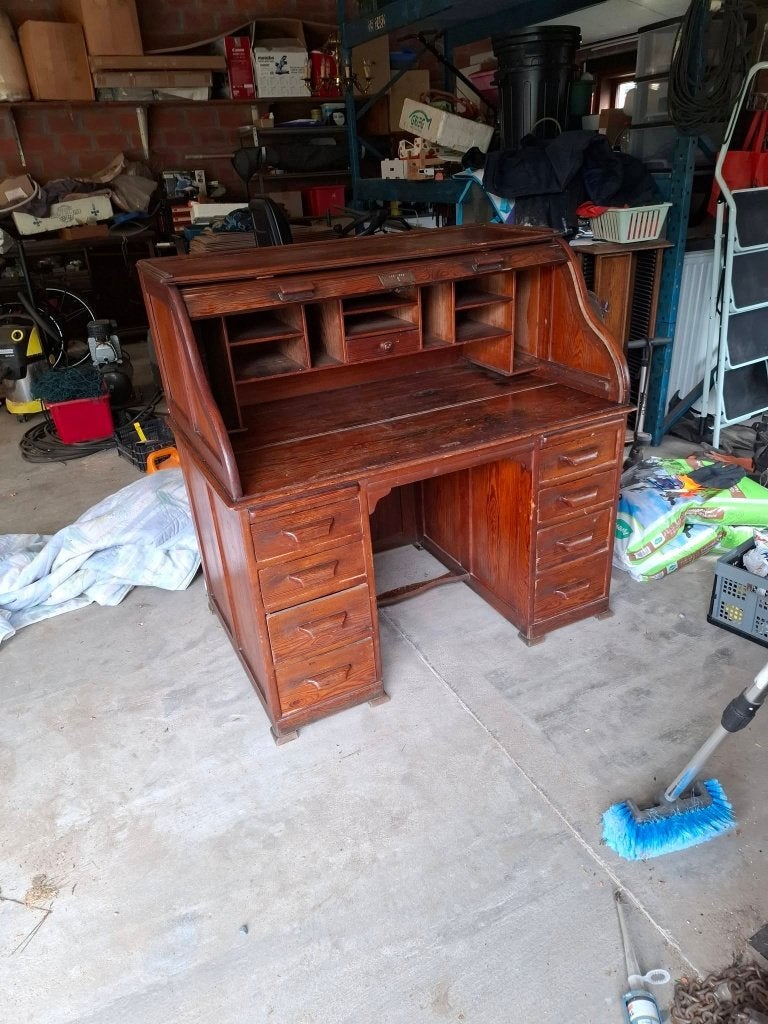Heel oude antieken bureau met rolluik, Ophalen, Gebruikt, Heel oud antieken bureau