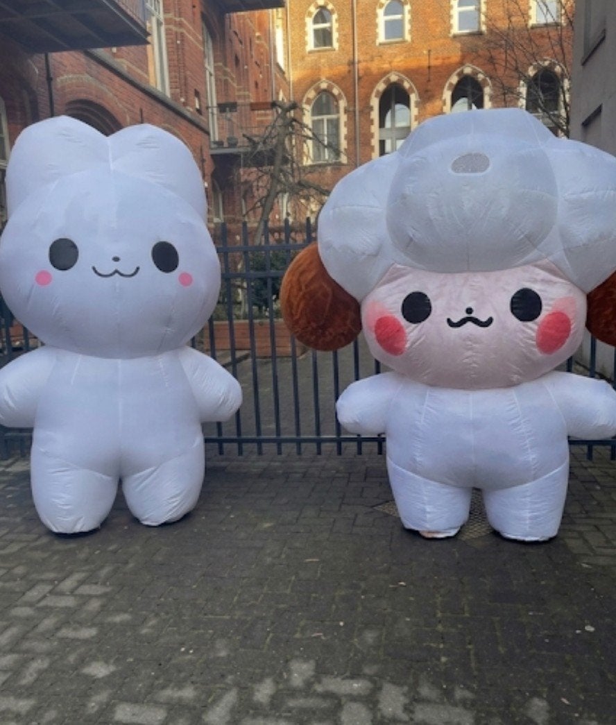 Opblaasbaar mascotte kostuum, 2.6m | pluche stof | konijn, Ophalen, Zo goed als nieuw