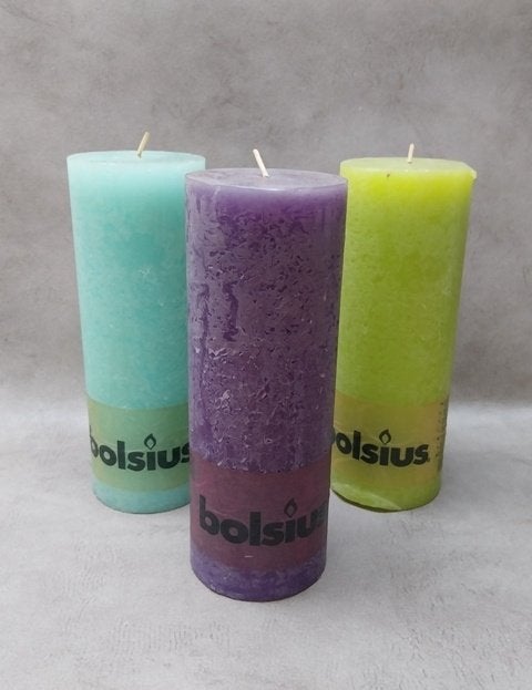 Lot de 3 bougies Bolsius – 3 couleurs, Enlèvement ou Envoi, Autres marques, 18 cm, Bougie