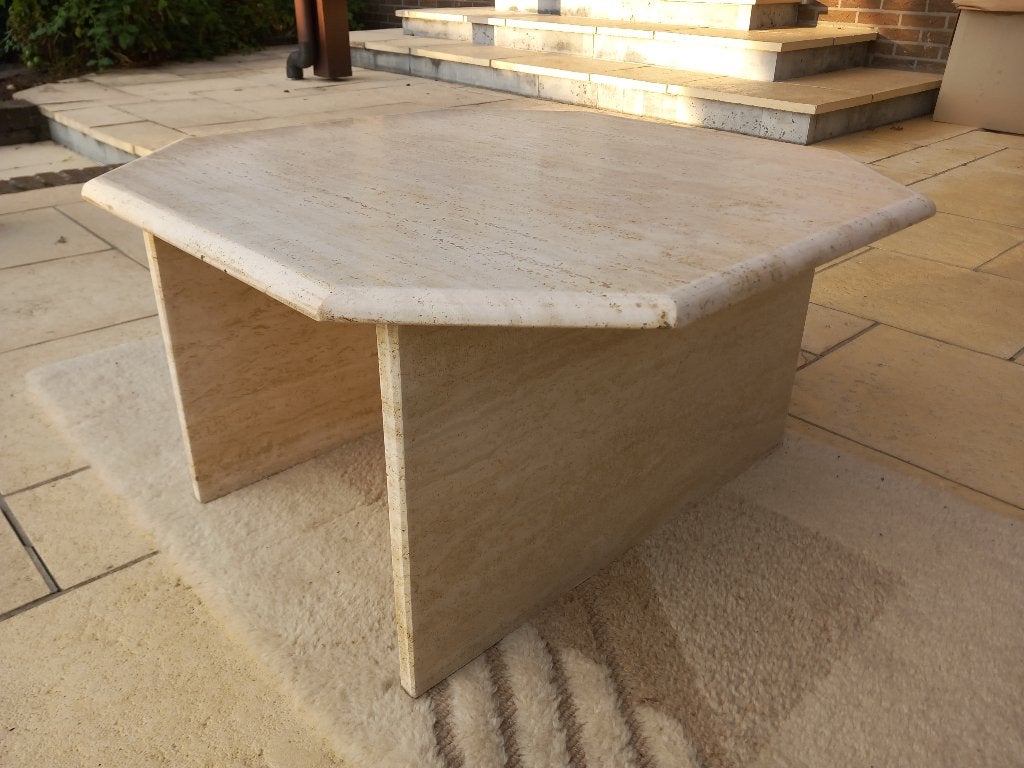 Table basse , table d'appoint en travertin à 8 angles 70x70, Enlèvement ou Envoi