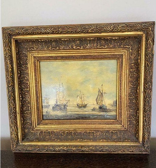 Schilderij Zeilschepen op Zee, Antiquités & Art, Art | Peinture | Classique, Peinture à l'huile, Panneau, Signé, Enlèvement