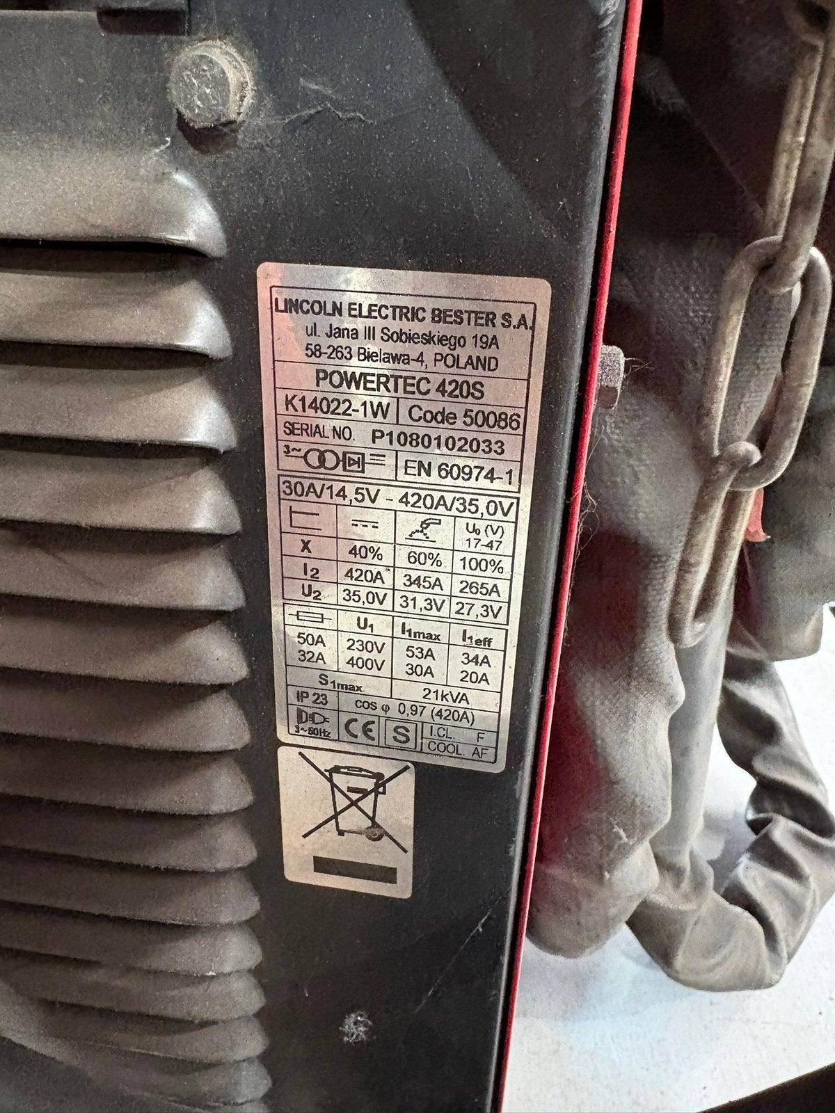 Poste à souder MIG/MAG Lincoln Powertec 420S – LF24 Pro, Enlèvement