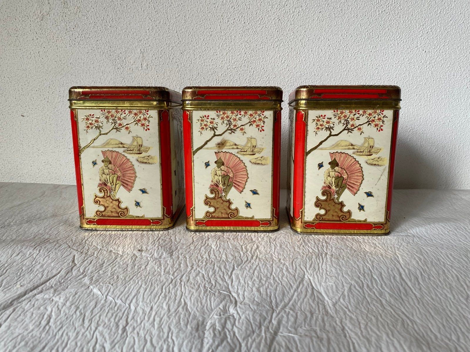 3 identieke antieke hollandse blikken dozen ., Verzamelen, Ophalen of Verzenden