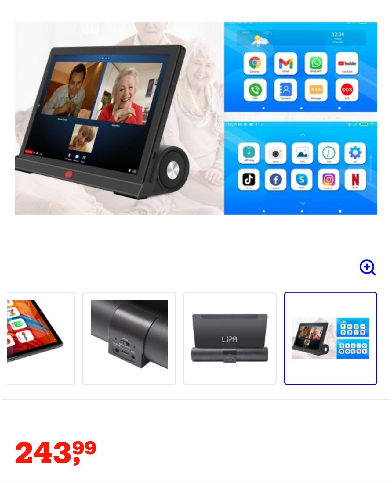 LIPA F50 Senioren tablet, docking station - 64 GB - Black, Ophalen of Verzenden, Zo goed als nieuw