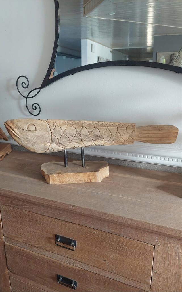 Vis in teakhout 65 cm, Ophalen