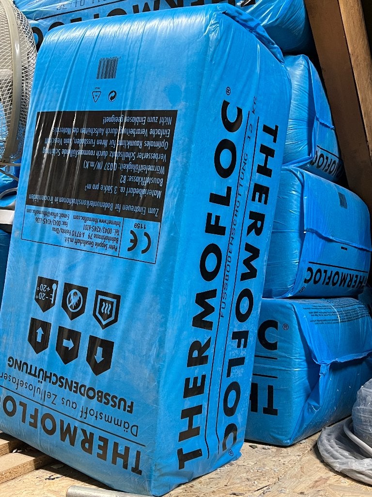 65 zakken THERMOFLOC Vloerisolatie (12kg/zak) – NIEUW, Ophalen, Overige materialen, 12 cm of meer, Nieuw