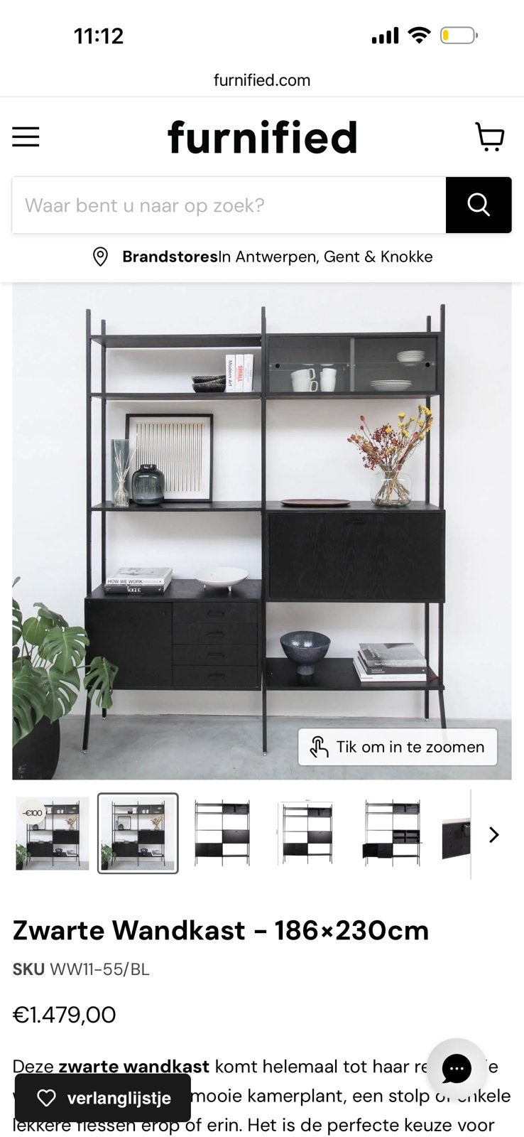 Furnified Wandkast zwart, Ophalen, Gebruikt