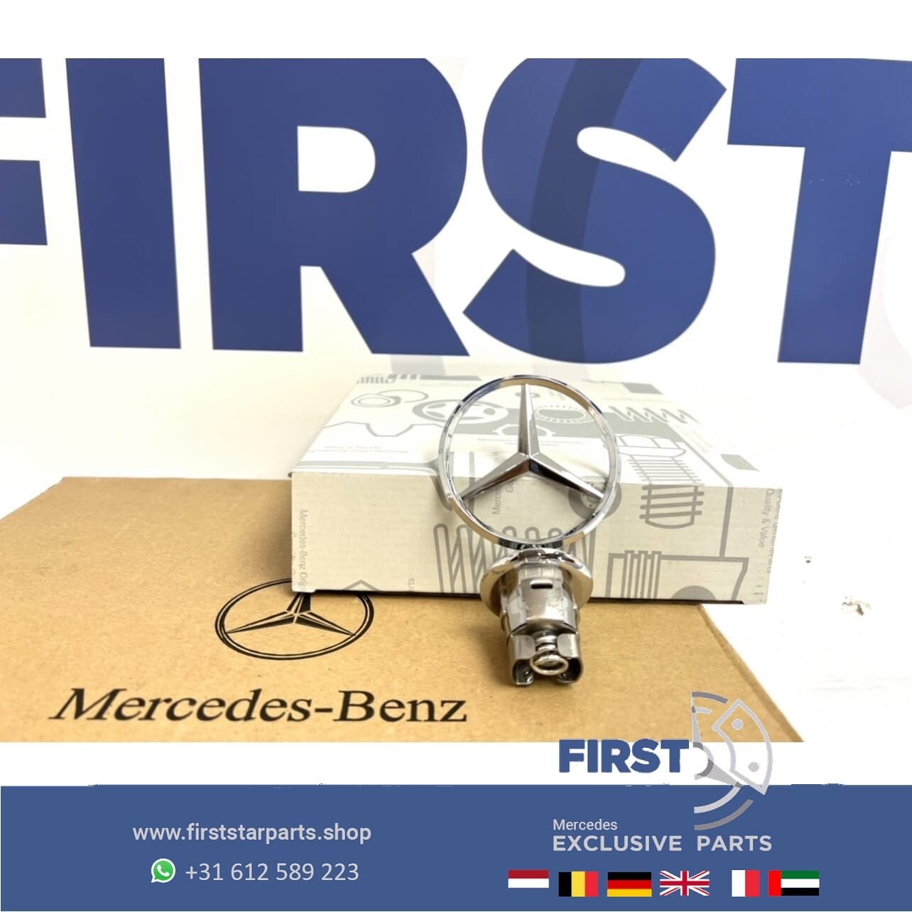 Mercedes STAANDE STER CHROOM motorkap logo embleem METAAL AM, Gebruikt, -, Ophalen of Verzenden, -