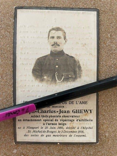 14-18 Soldaat/Telefonist GHEWY Gestorven tgv Duits gas 1918, Ophalen of Verzenden, Bidprentje