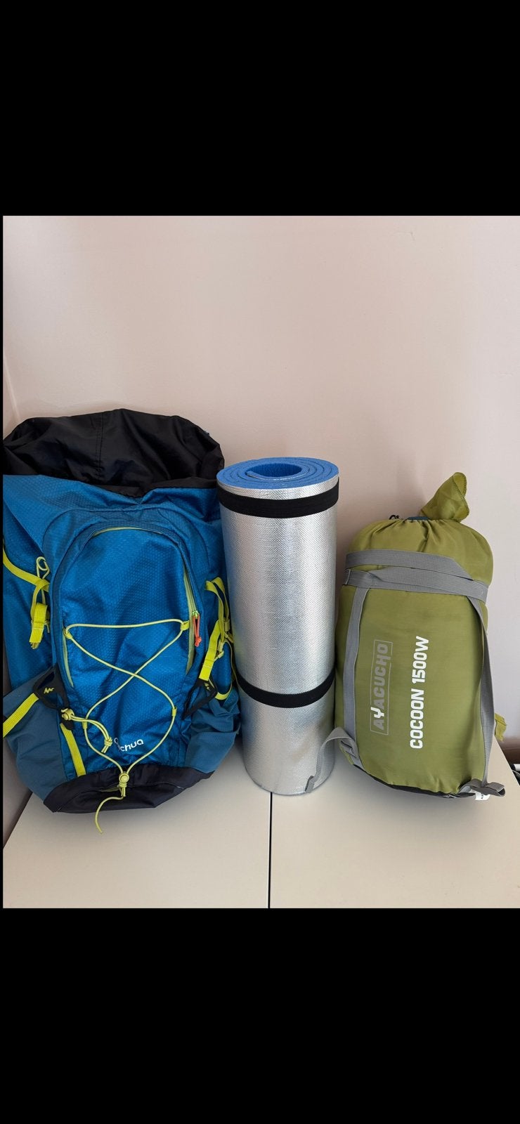 Trekkersrugzak, matje en slaapzak, Ophalen, Nieuw