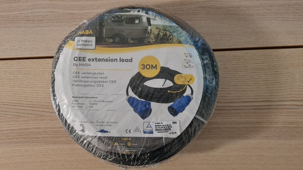 HABA Prolongateur CEE 30m Mâle et Femelle, Caravanes & Camping, Enlèvement, Neuf
