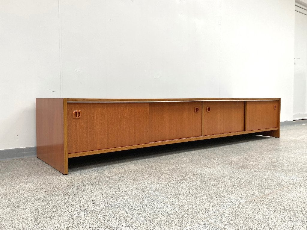 Vintage mid-century teak dressoir/tv meubel/lowboard 1960's, Ophalen, Gebruikt, Teakhout, 200 cm of meer