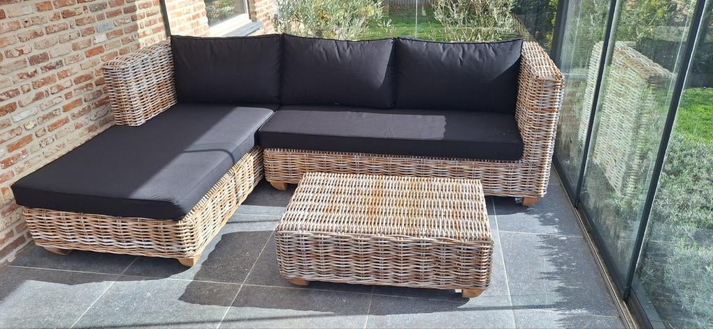 Prachtige nieuwe rotan lounge met bijzettafel., Tuin en Terras, Tuinsets en Loungesets, Ophalen, Rotan, Loungeset